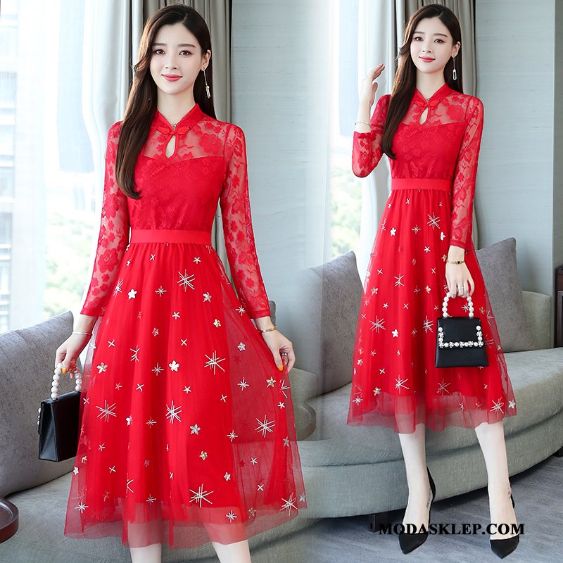 Damskie Sukienka Sprzedam Jesień Dla Otyłych Wiosna Cheongsam Duży Rozmiar Czarny Czerwony