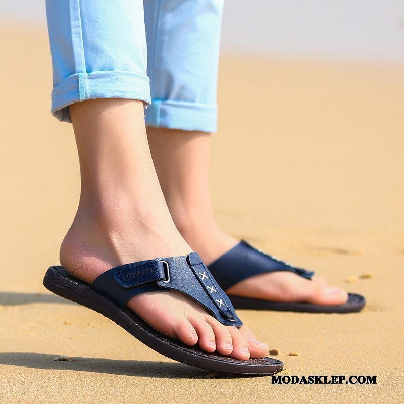 Męskie Japonki Tanie Antypoślizgowe Młodzież Plażowe Lato Sandały Niebieski