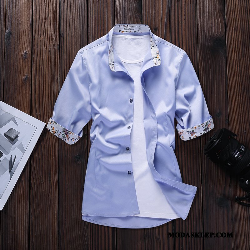 Męskie Koszula Kup Biznes Rękawy Wiosna Jesień Koszula Z Krótkim Rękawem Niebieski