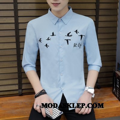 Męskie Koszula Kupię Szycie Krótki Rękaw Slim Fit Pół Rękaw Tendencja Niebieski