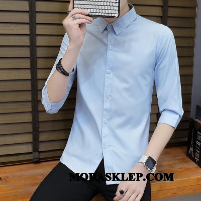 Męskie Koszula Kupię Szycie Krótki Rękaw Slim Fit Pół Rękaw Tendencja Niebieski