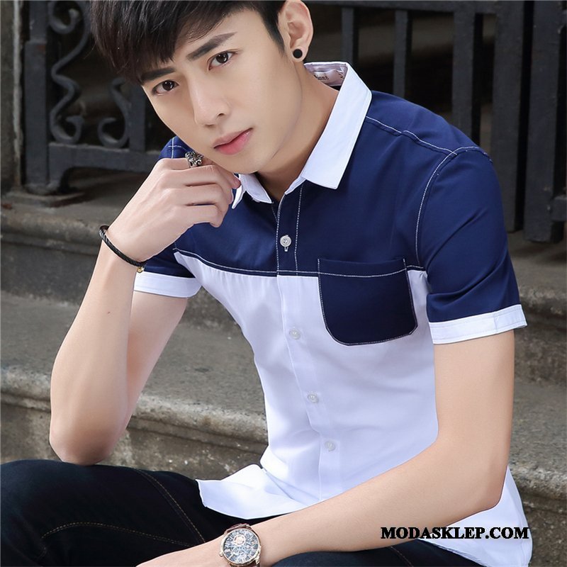 Męskie Koszula Oferta Koszula Z Krótkim Rękawem Młodzież Moda Męska Casual Niebieski