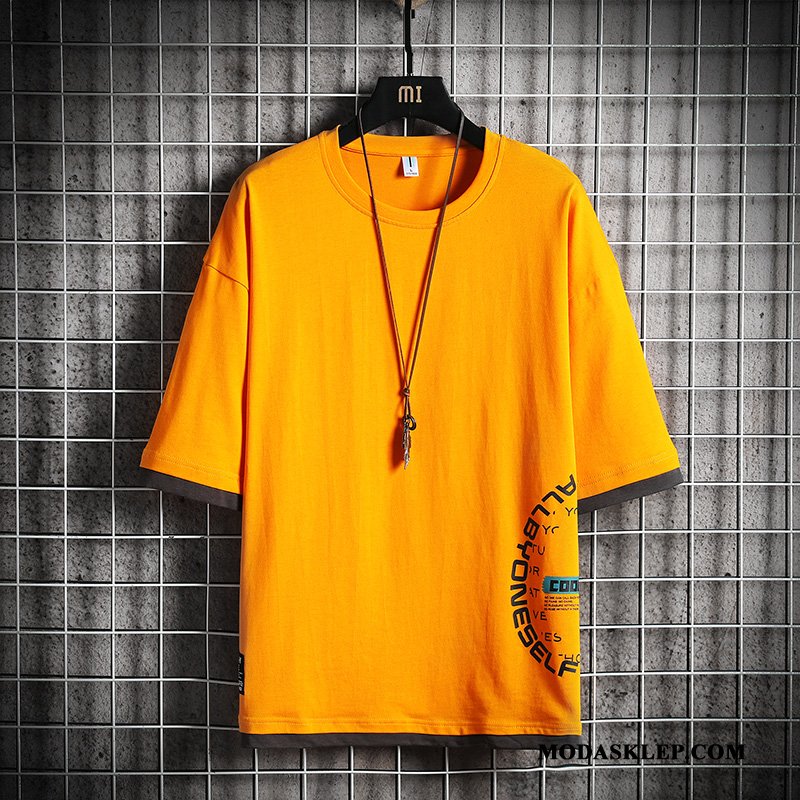 Męskie Koszulki Online Tendencja Szerokie Bawełna Moda T-shirt Pomarańczowy