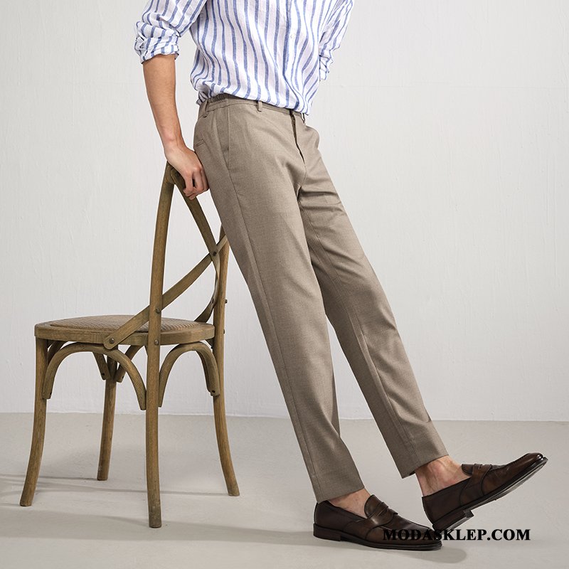 Męskie Spodnie Online Slim Fit Elastyczne Biurowe Casualowe Spodnie Mały Jasny Czarny