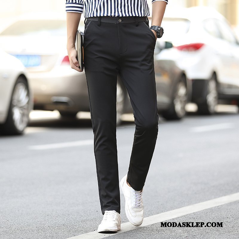 Męskie Spodnie Sklep Ołówkowe Spodnie Nowy Elastyczne Slim Fit Lato Czarny