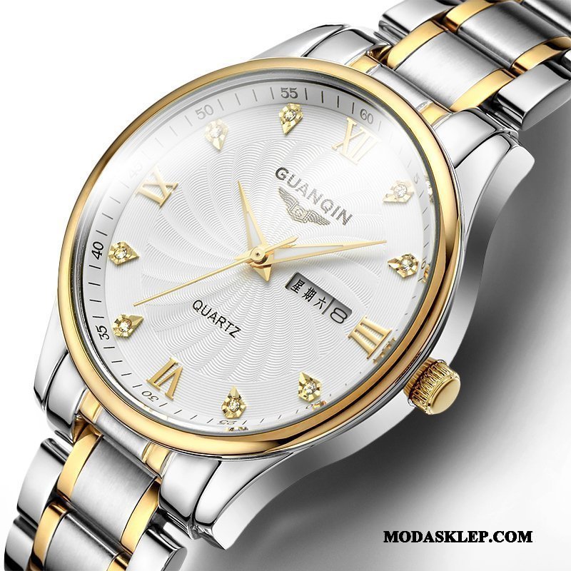 Męskie Zegarek Na Rękę Tanie Wodoodporny Zegarek Kwarcowy Świecące Podwójny Kalendarz Męska Złoty Biały