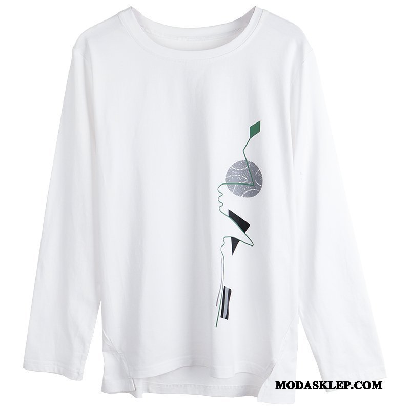 Damskie Koszulki Tanie Drukowana Topy T-shirt Z Długim Rękawem Dla Otyłych Podkoszulek Biały