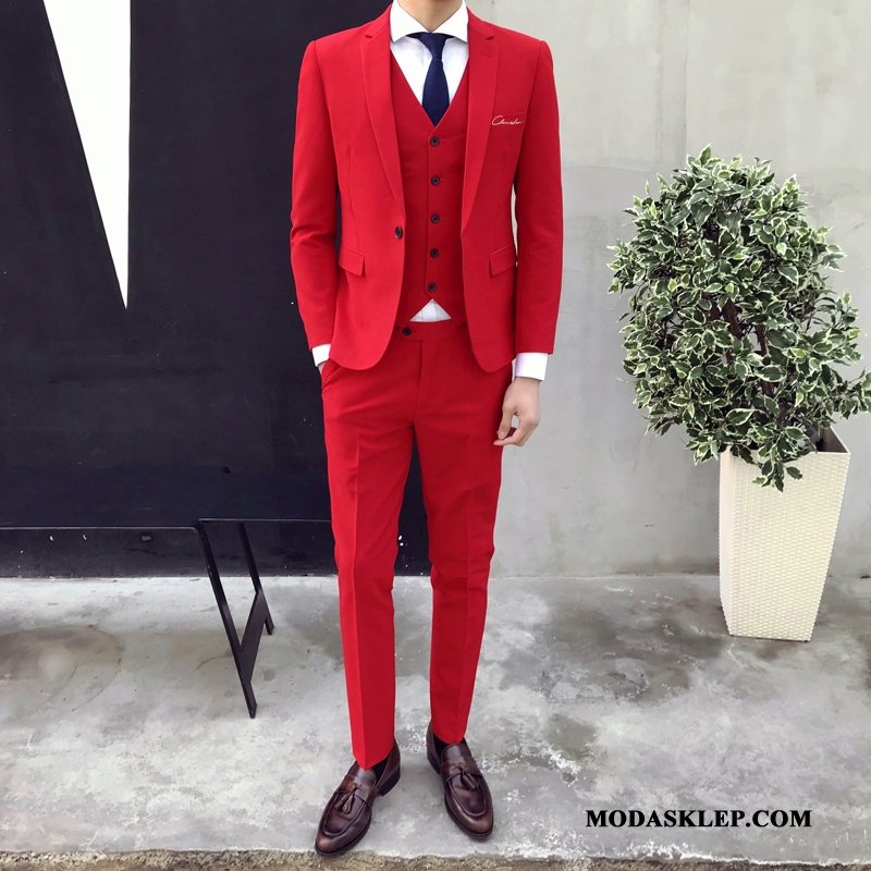 Męskie Garnitur Sprzedam Piękny Pasować Męska Modna Marka Biurowe Jasny Czerwony