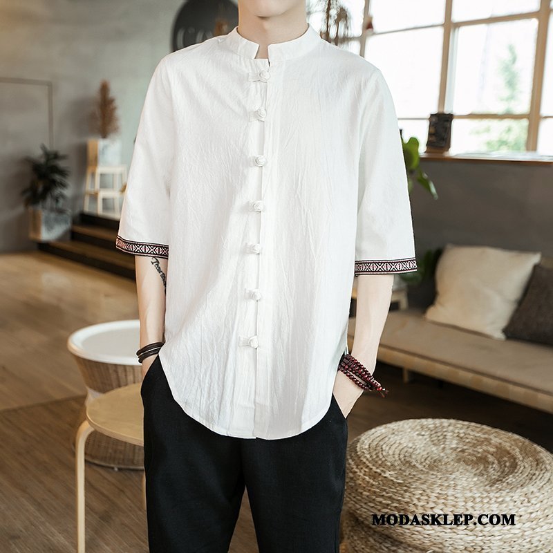 Męskie Koszula Kup Tendencja Casual Szerokie Koszula Z Krótkim Rękawem Rękawy Biały