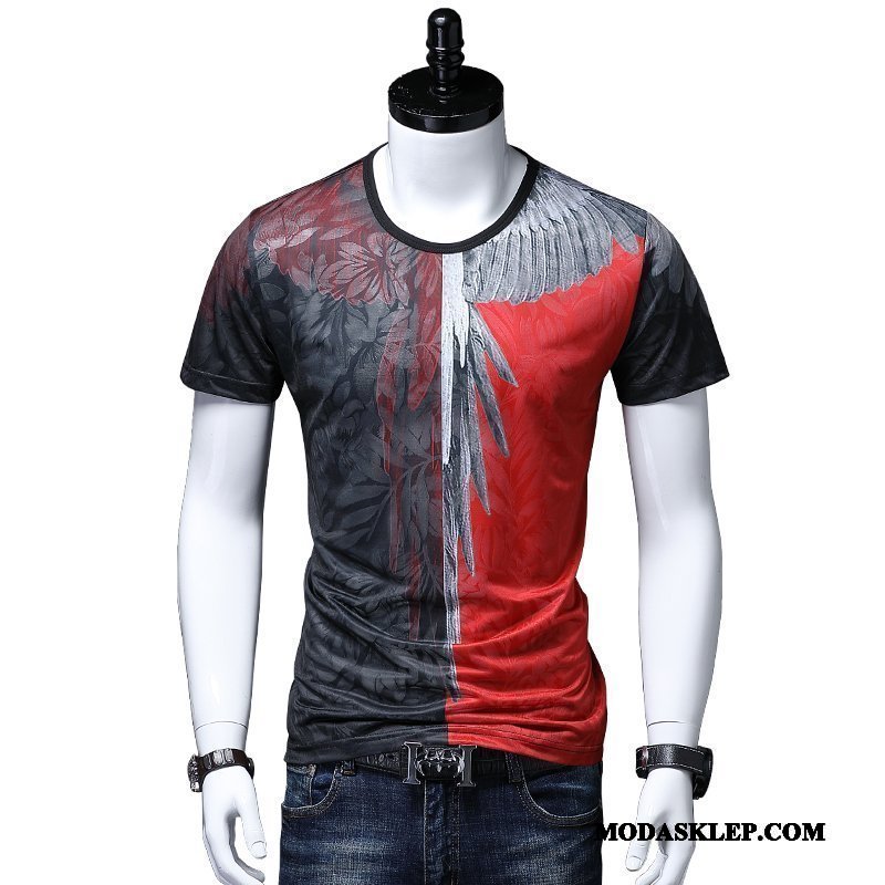 Męskie Koszulki Sklep Skrzydła Lato Krótki Rękaw T-shirt Drukowana Czerwony