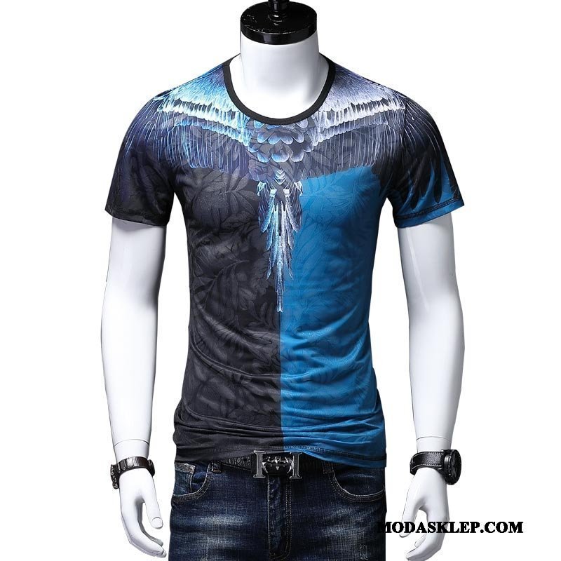Męskie Koszulki Sprzedam Nowy Okrągły Dekolt Skrzydła Modna Marka Krótki Rękaw Niebieski