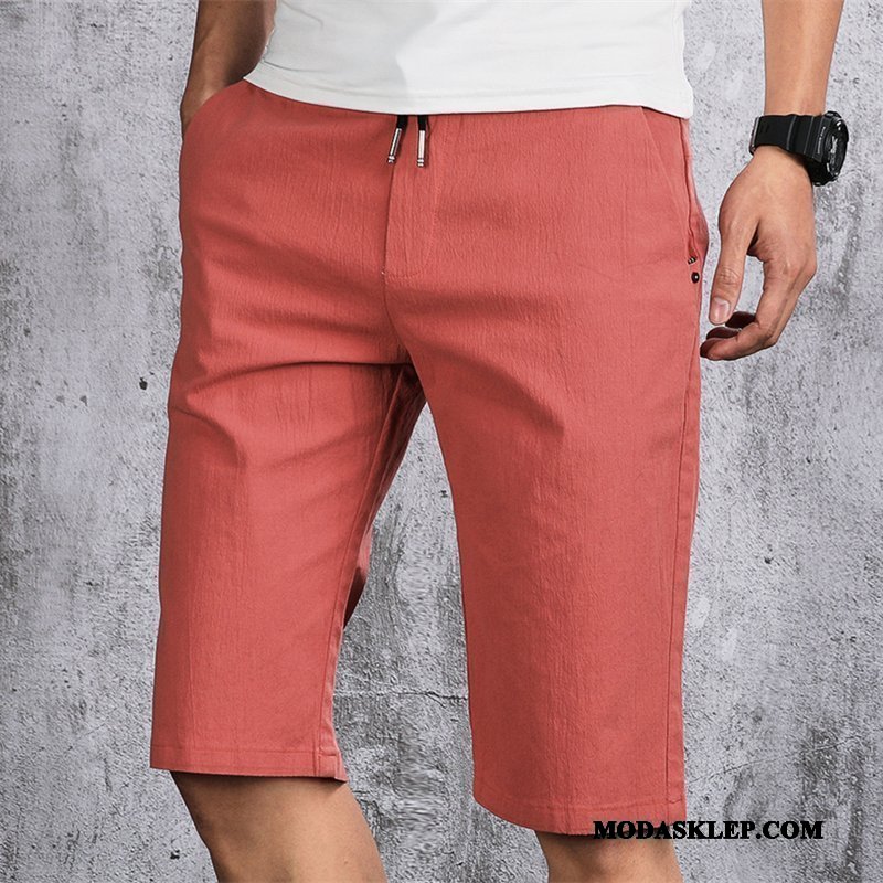 Męskie Spodenki Online Casual Slim Fit Tendencja Spodnie Bawełniane Czerwony