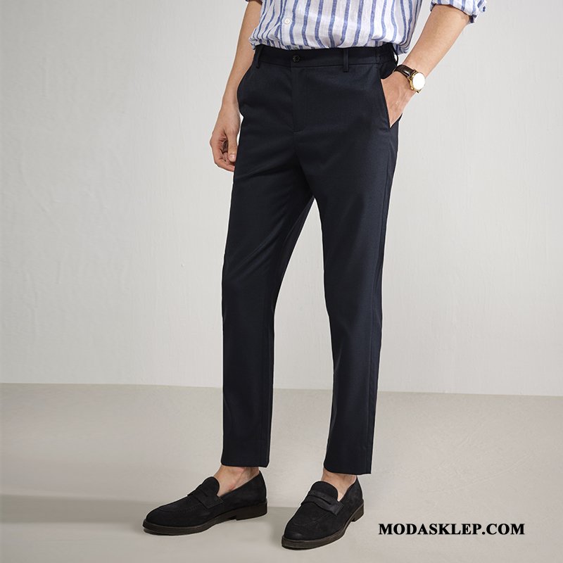 Męskie Spodnie Online Slim Fit Elastyczne Biurowe Casualowe Spodnie Mały Jasny Czarny
