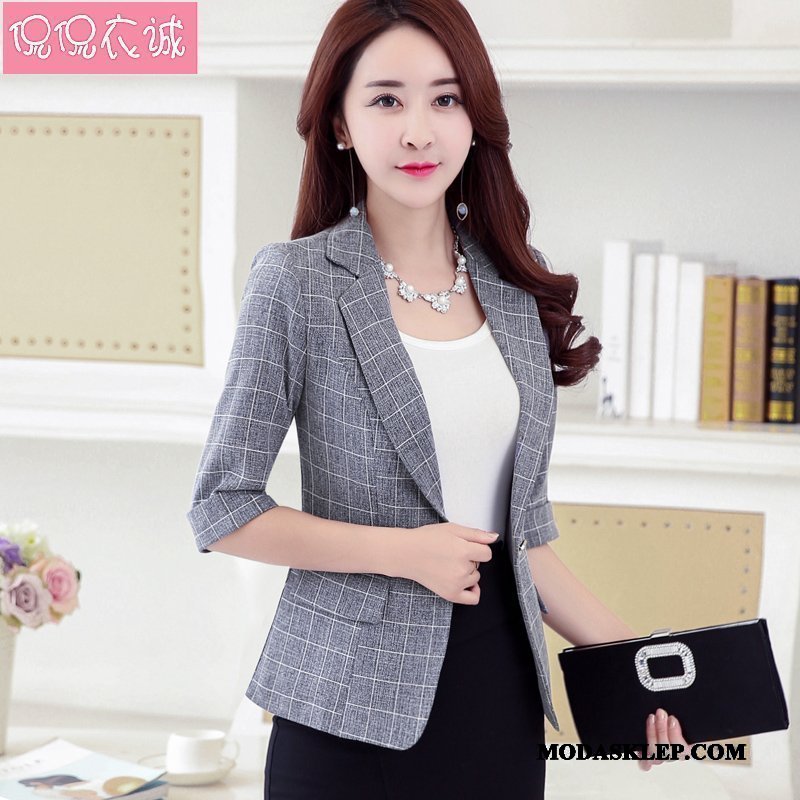Damskie Blazer Dyskont Krótki Blezer Rękawy Slim Fit Wiosna