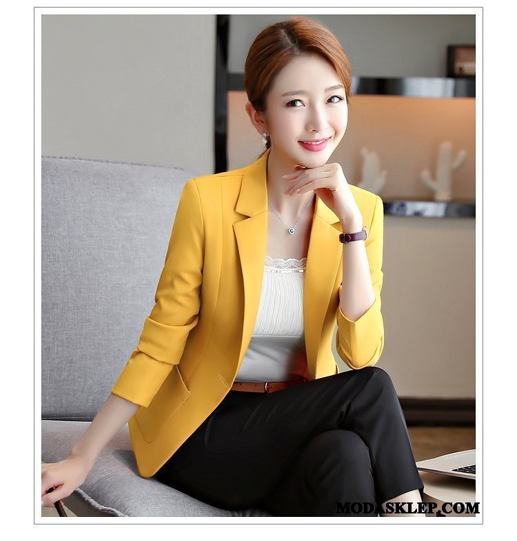 Damskie Blazer Dyskont Płaszcz Garnitur Blezer Casual Nowy Czarny Żółty