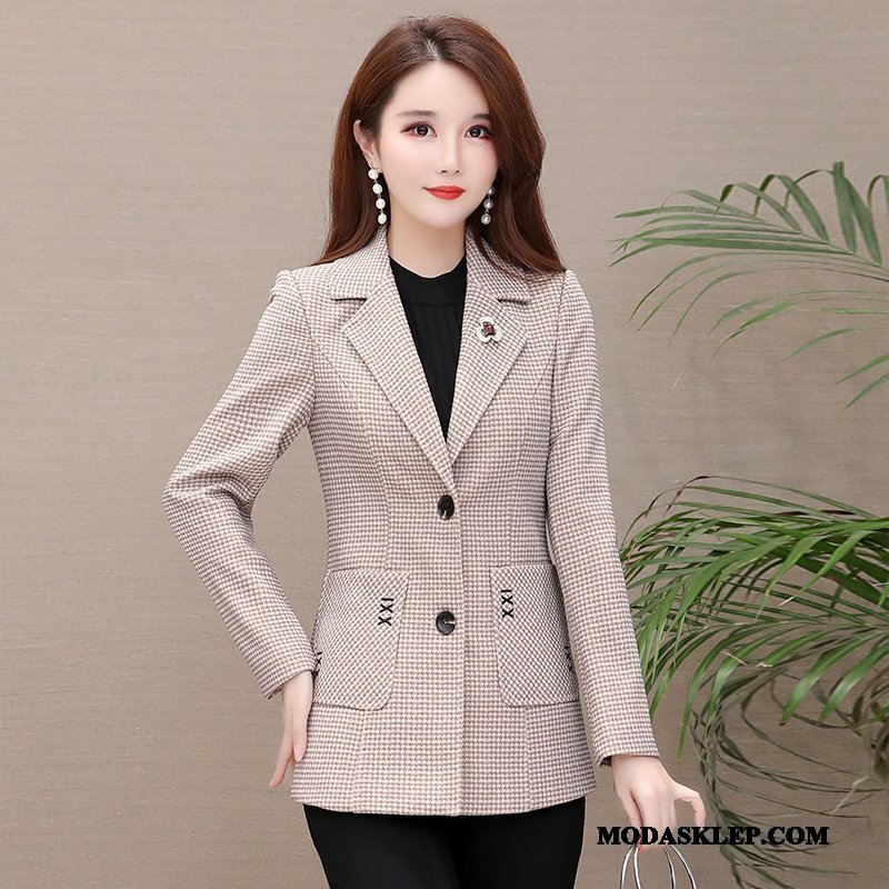 Damskie Blazer Dyskont Vintage 2019 Slim Fit Damska Mały Khaki
