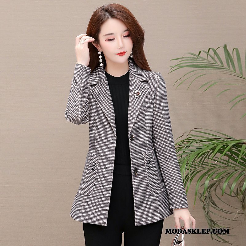 Damskie Blazer Dyskont Vintage 2019 Slim Fit Damska Mały Khaki