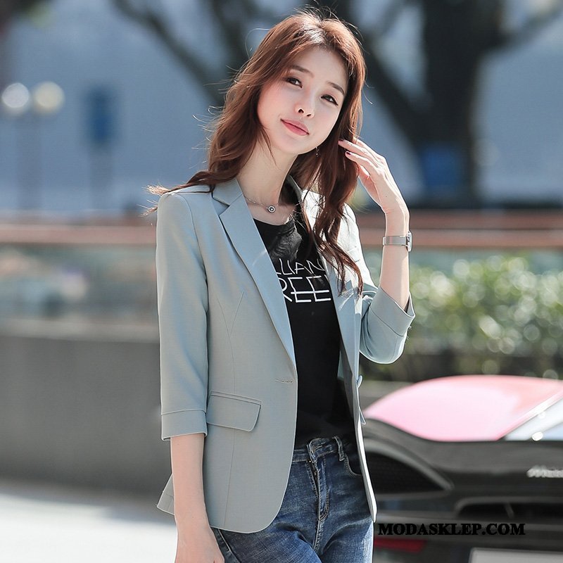 Damskie Blazer Kup Topy Lato Pół Rękaw Casual Marynarka Czarny Zielony