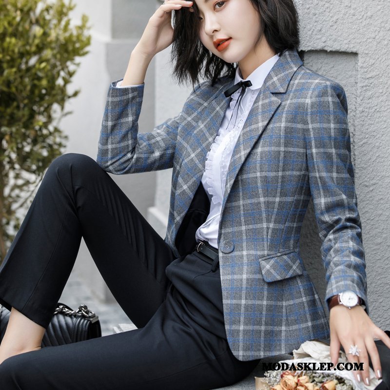 Damskie Blazer Oferta Nowy Marynarka Damska Casual Garnitur Szary Czerwony
