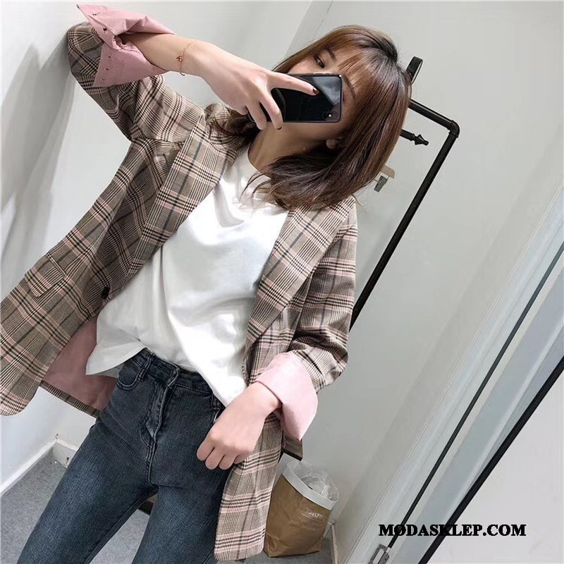 Damskie Blazer Online Garnitur Vintage Brytyjskie Damska Marynarka Niebieski Proszek Czerwony