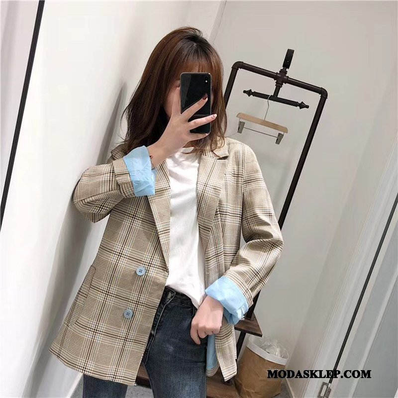 Damskie Blazer Online Garnitur Vintage Brytyjskie Damska Marynarka Niebieski Proszek Czerwony