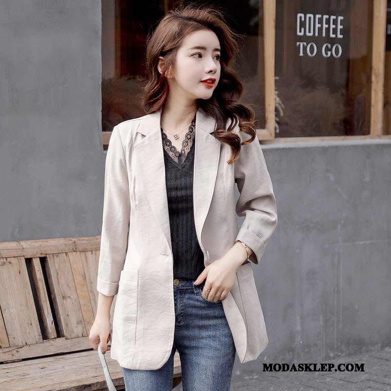 Damskie Blazer Sklep 2019 Wiosna Garnitur Slim Fit Lato Beżowy Czerwony