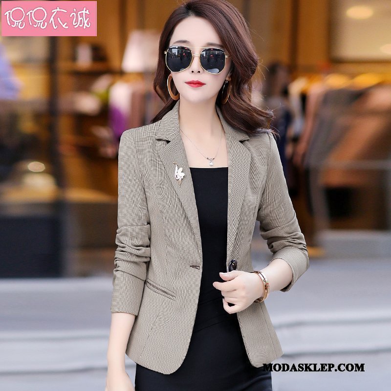 Damskie Blazer Sklep Slim Fit Długi Rękaw Eleganckie Casual Krótki Jasny Niebieski