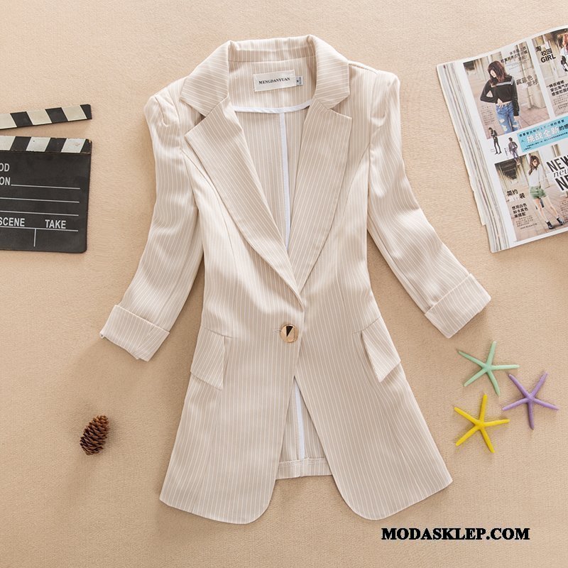 Damskie Blazer Tanie Nowy Slim Fit Krótki Mały Rękawy Khaki