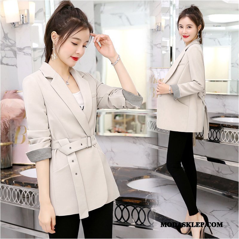 Damskie Blazer Tanie Slim Fit 2019 Casual Marynarka Mały Czarny