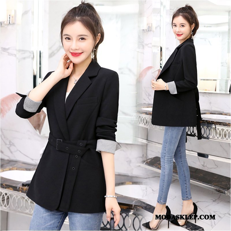 Damskie Blazer Tanie Slim Fit 2019 Casual Marynarka Mały Czarny