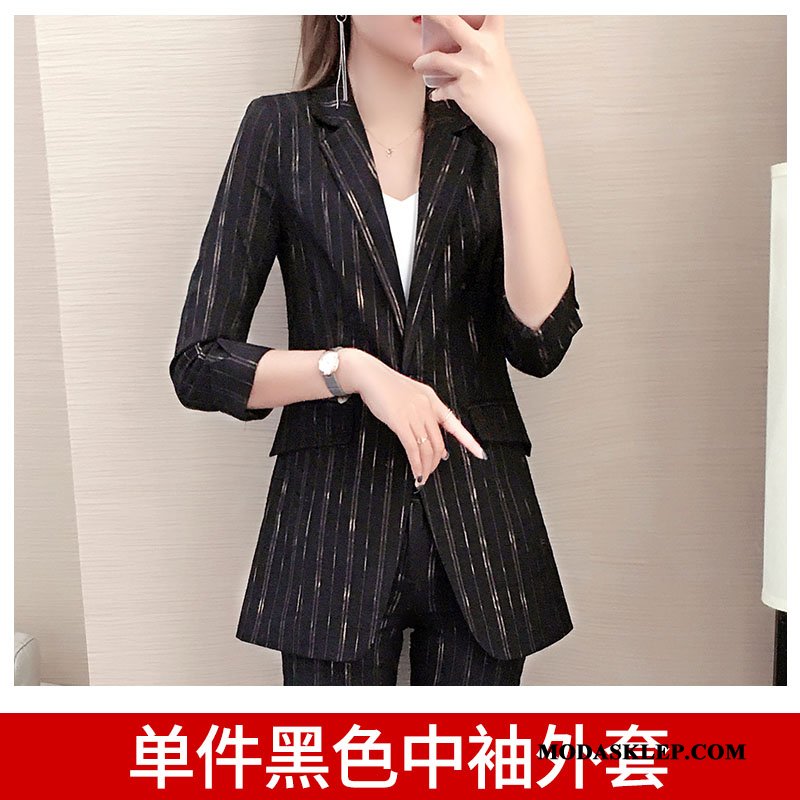 Damskie Blezer Dyskont Damska W Paski Casual Moda Pasować Niebieski Czarny Czerwony