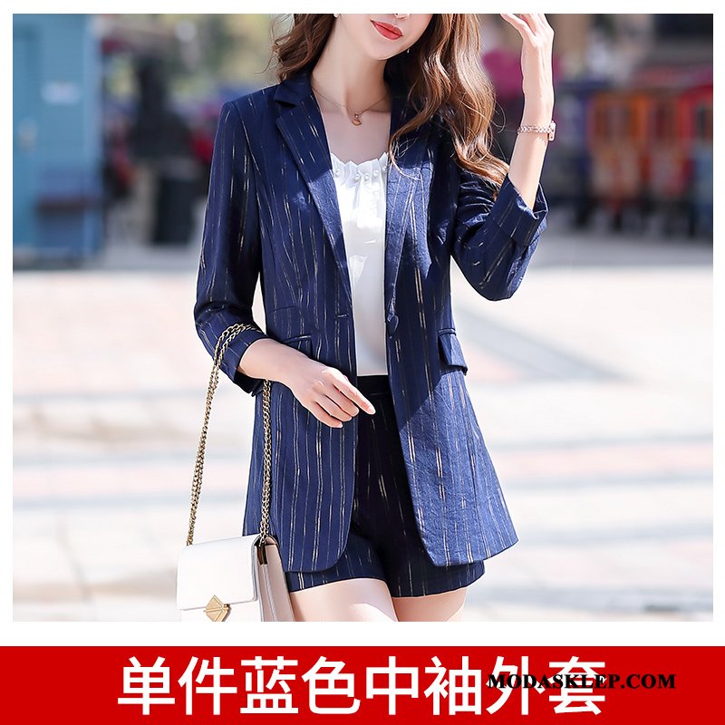 Damskie Blezer Dyskont Damska W Paski Casual Moda Pasować Niebieski Czarny Czerwony