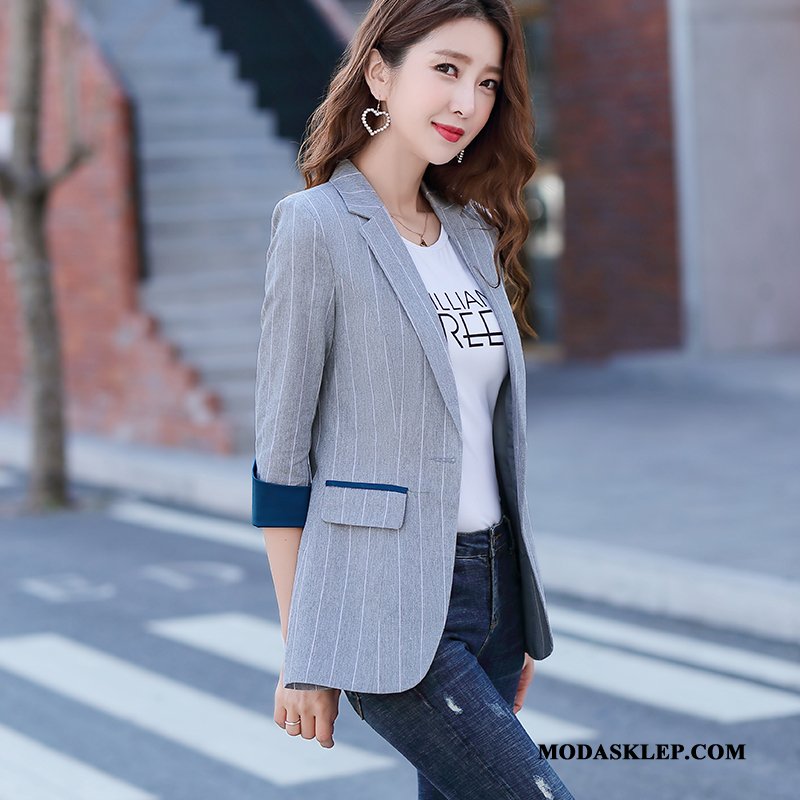 Damskie Blezer Dyskont W Paski Casual Slim Fit Wiosna Garnitur Zielony