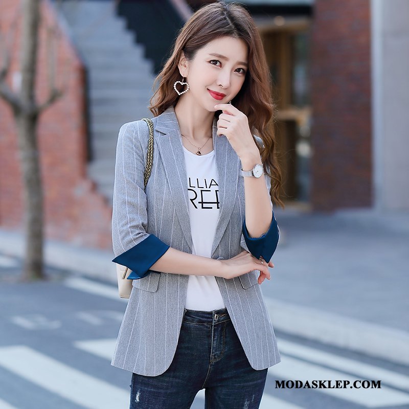 Damskie Blezer Tanie Damska Moda W Paski Eleganckie Casual Zielony
