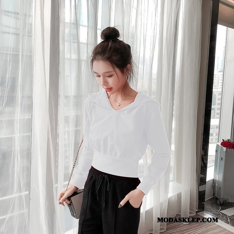 Damskie Bluza Z Kapturem Dyskont Topy Wysoki Stan Casual Nowy Krótki Czerwony