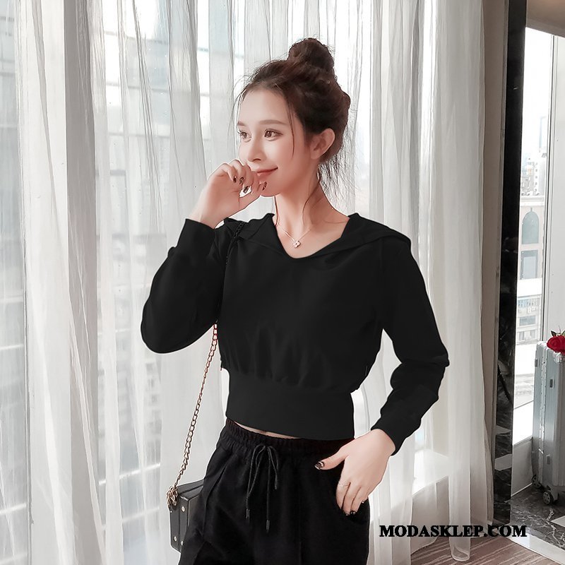 Damskie Bluza Z Kapturem Dyskont Topy Wysoki Stan Casual Nowy Krótki Czerwony