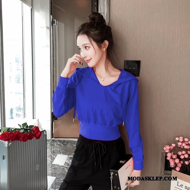 Damskie Bluza Z Kapturem Dyskont Topy Wysoki Stan Casual Nowy Krótki Czerwony