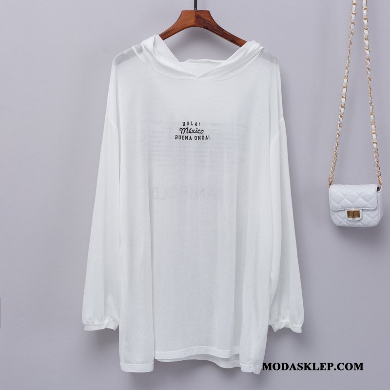 Damskie Bluza Z Kapturem Kupię Szerokie T-shirt Kardigan Z Dzianiny Długi Rękaw Lodowy Jedwab Fioletowy