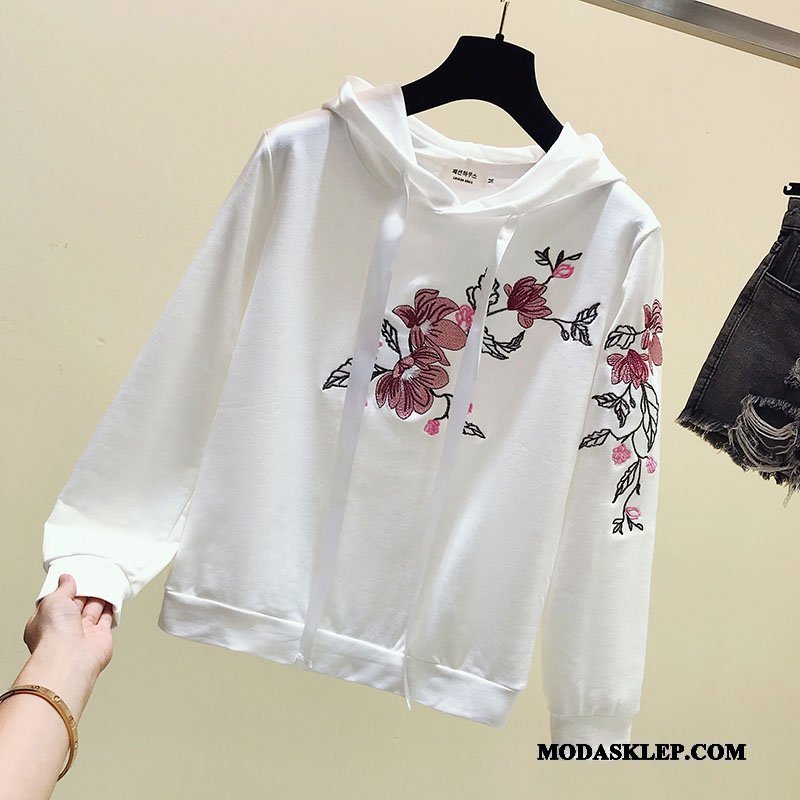 Damskie Bluza Z Kapturem Oferta Student Wiosna Bluzy Z Kapturem Z Haftem Casual Różowy