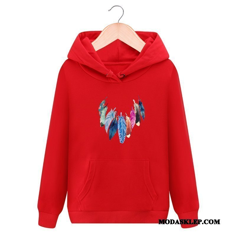 Damskie Bluza Z Kapturem Oferta Topy Długie Casual Student Pullover Biały