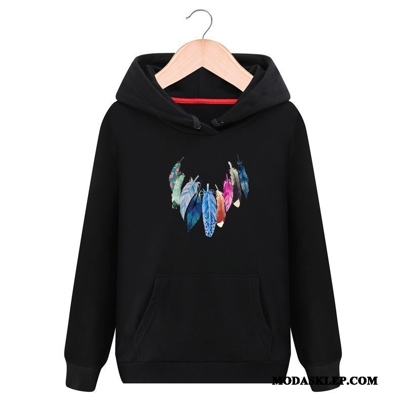 Damskie Bluza Z Kapturem Oferta Topy Długie Casual Student Pullover Biały