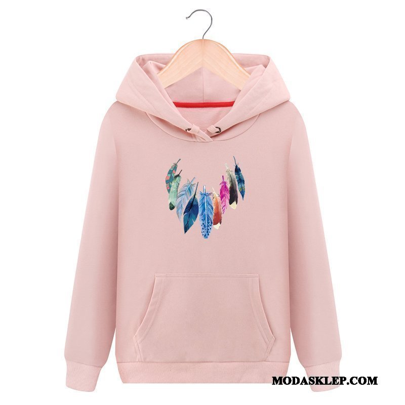 Damskie Bluza Z Kapturem Oferta Topy Długie Casual Student Pullover Biały