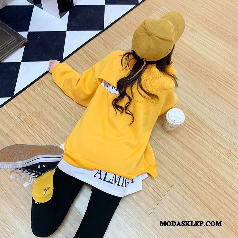 Damskie Bluza Z Kapturem Online 2019 Szerokie Zima Student Pullover Czerwony Żółty