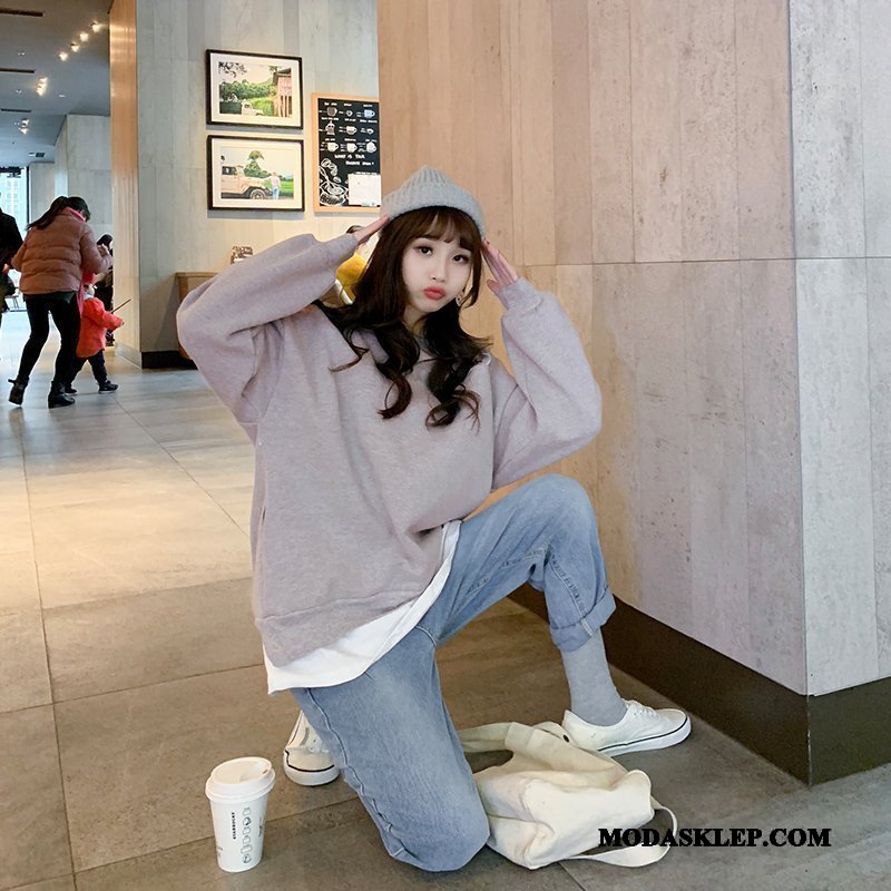 Damskie Bluza Z Kapturem Online 2019 Szerokie Zima Student Pullover Czerwony Żółty
