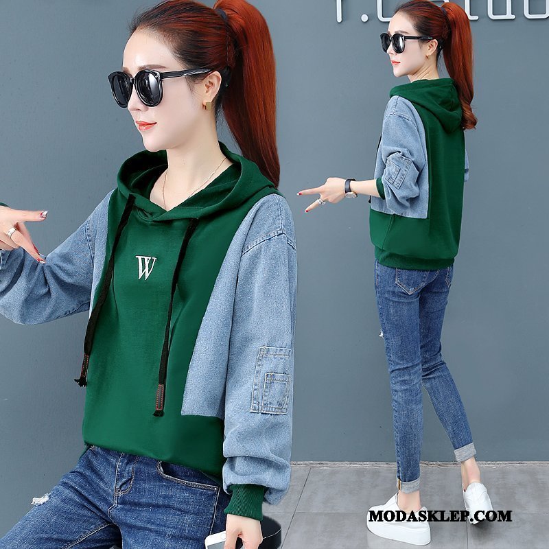 Damskie Bluza Z Kapturem Online Krótki Nowy Szerokie Płaszcz Pullover Zielony