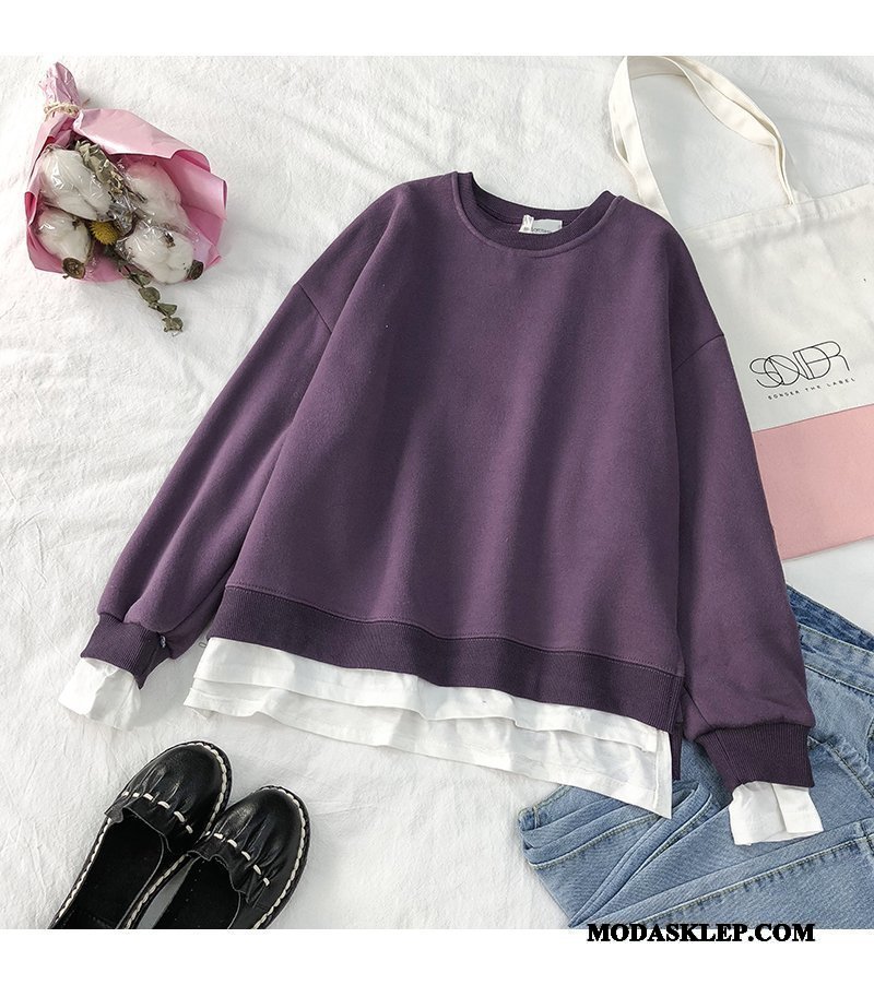 Damskie Bluza Z Kapturem Online Pullover Nowy Szerokie 2019 Szycie Czysta Fioletowy Biały