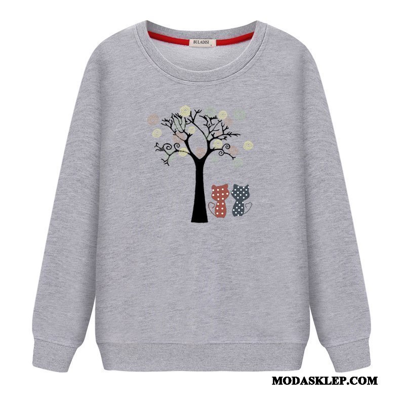 Damskie Bluza Z Kapturem Sklep Student Okrągły Dekolt Topy Długi Rękaw Pullover Biały