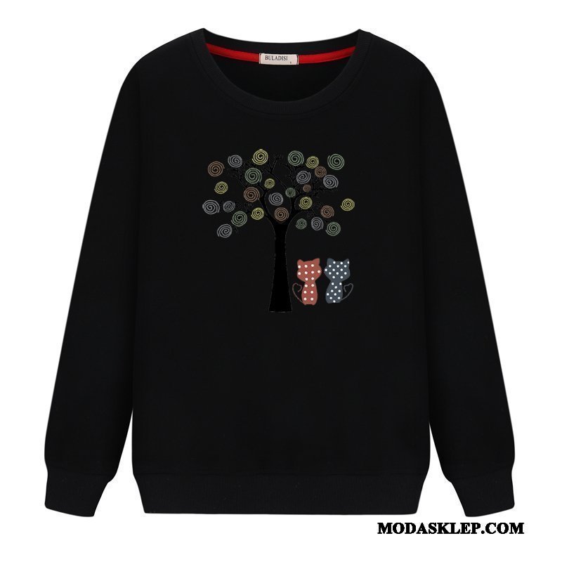 Damskie Bluza Z Kapturem Sklep Student Okrągły Dekolt Topy Długi Rękaw Pullover Biały