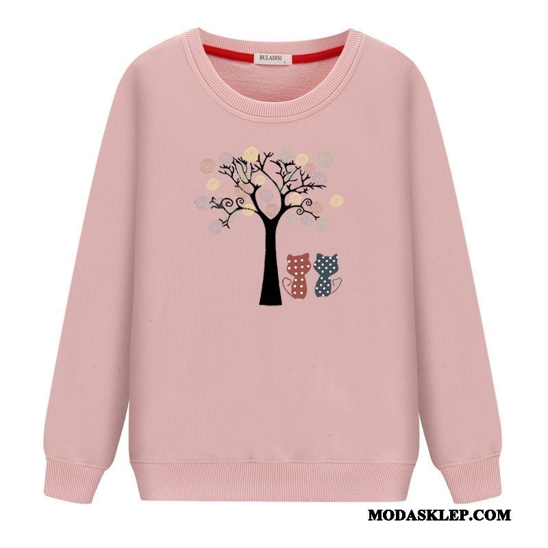Damskie Bluza Z Kapturem Sklep Student Okrągły Dekolt Topy Długi Rękaw Pullover Biały