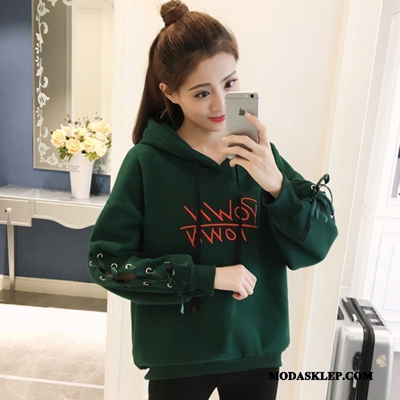 Damskie Bluza Z Kapturem Sklep Z Haftem Dla Grubych 2019 Zima Student Czerwony